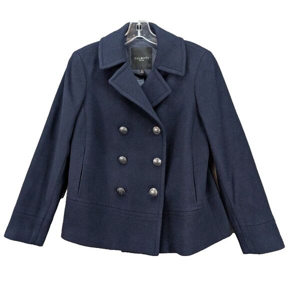 Talbots Wool Blend Blazer Jacket Double Breasted Career Office Work Blue Size 6P - Picture 1 of 12